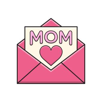 card and envelope that says mom with a heart in pink