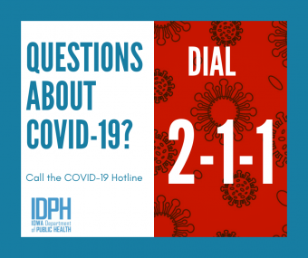 infographic stating "questions about covid-19? dial 2-1-1