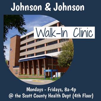 Johnson & Johnson walk-in clinic message with pic of health department building