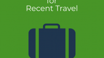 green graphic with "New Recommendations for Recent Travel" and blue suitcase